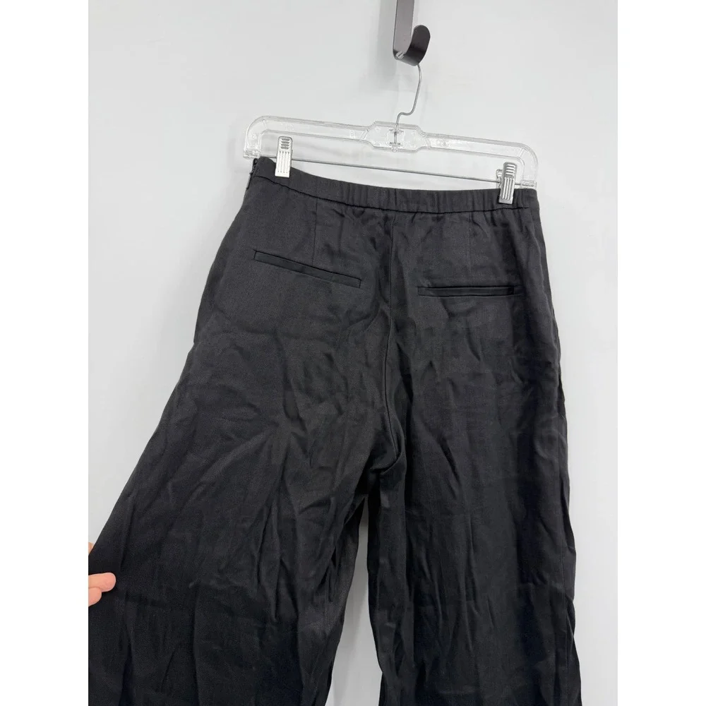 Babaton‎ Aritzia parity Wide Leg Trousers sz 2 Black Linen Blend High Waist